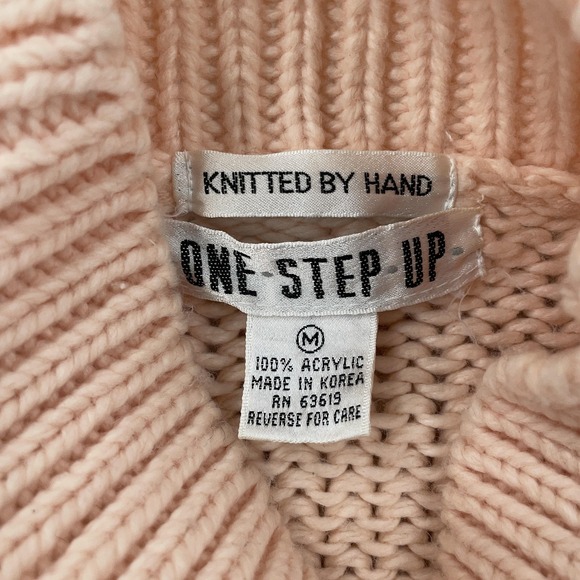 Vintage One Step Up Sweater Women's‎ Medium Hand Knit Embroidered Mock Neck 90s - Picture 7 of 7